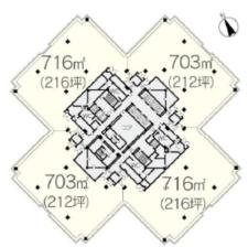 ゲートシティ大崎ウエストタワー基準階図面