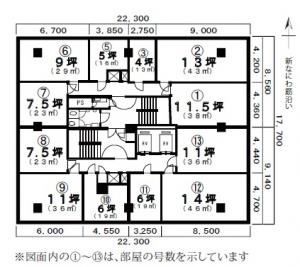 奥内阿波座駅前ビル基準階間取り図