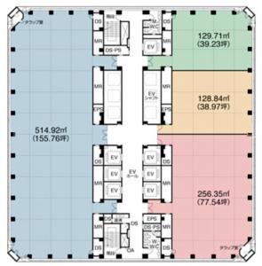 ツイン２１（ＭＩＤタワー・ＴＷＩＮ２１）ビル基準階間取り図